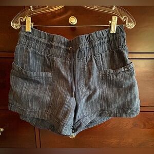 Athleta Cabo Linen Textured Travel Shorts Womens Size 6 Blue With Drawstring